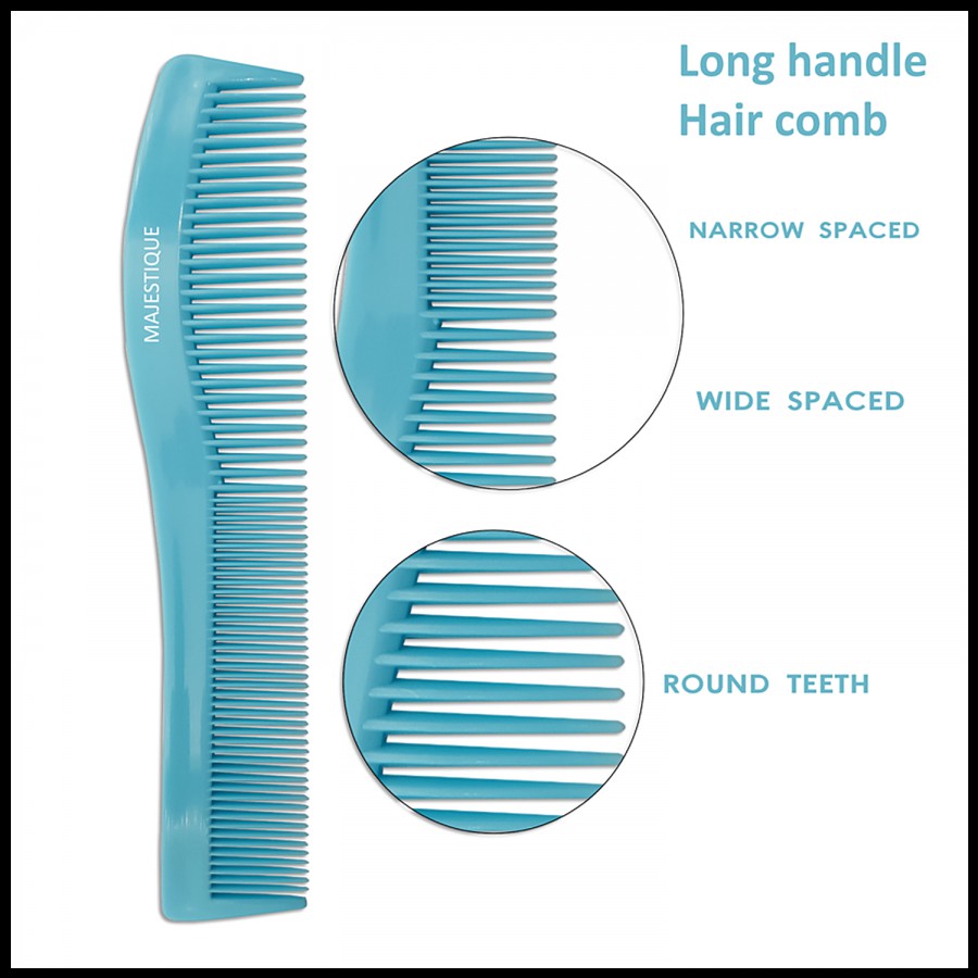 Majestique Long Handle Hair Comb - Round Teeth