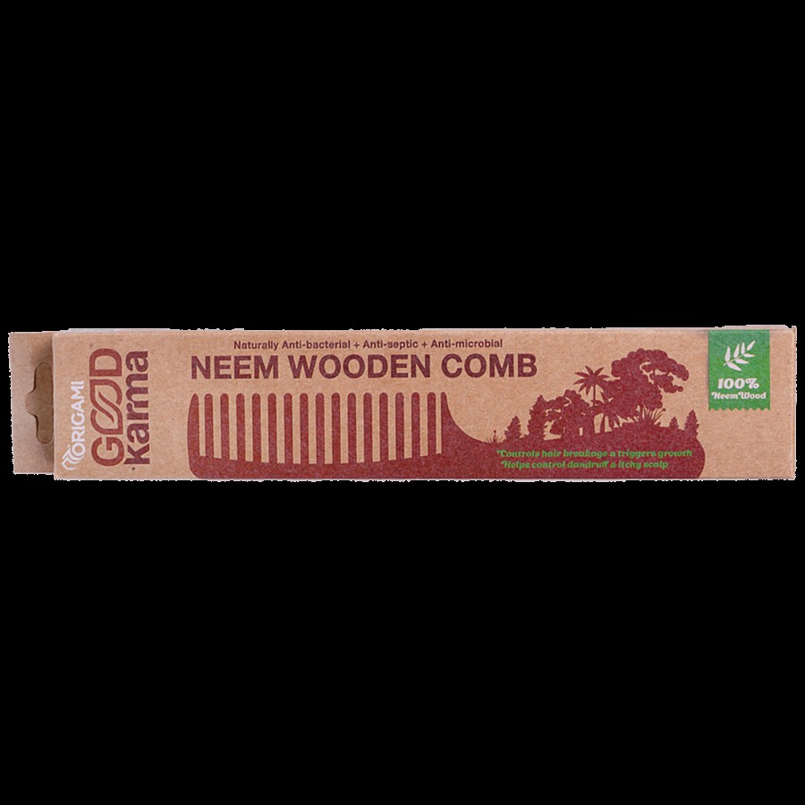 Origami Good Karma Neem Wooden Comb - May Help To Reduce Dandruff & Excess Oil