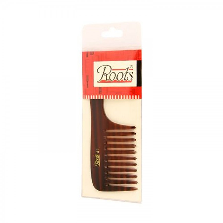 Roots Brown Wide Teeth Comb For Wavy/Curly Thick Short Hair & Shampoo Use - 41