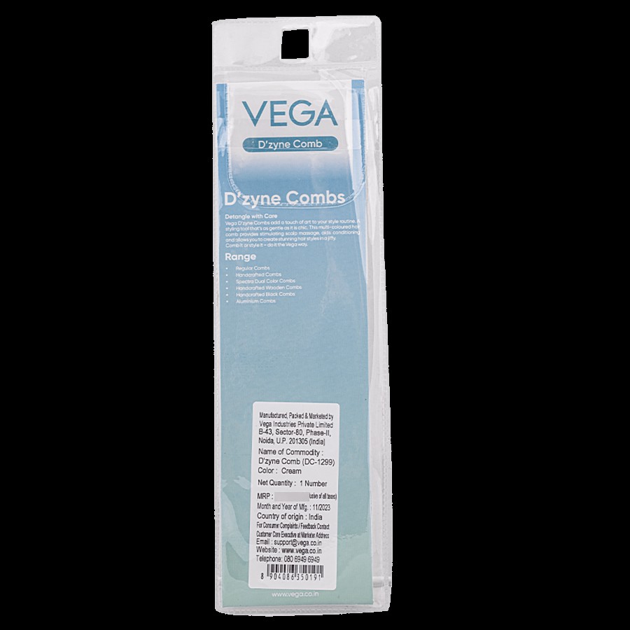 Vega DC-1299 Veronica Grooming Comb - Medium / Multicolour / Colour May Vary