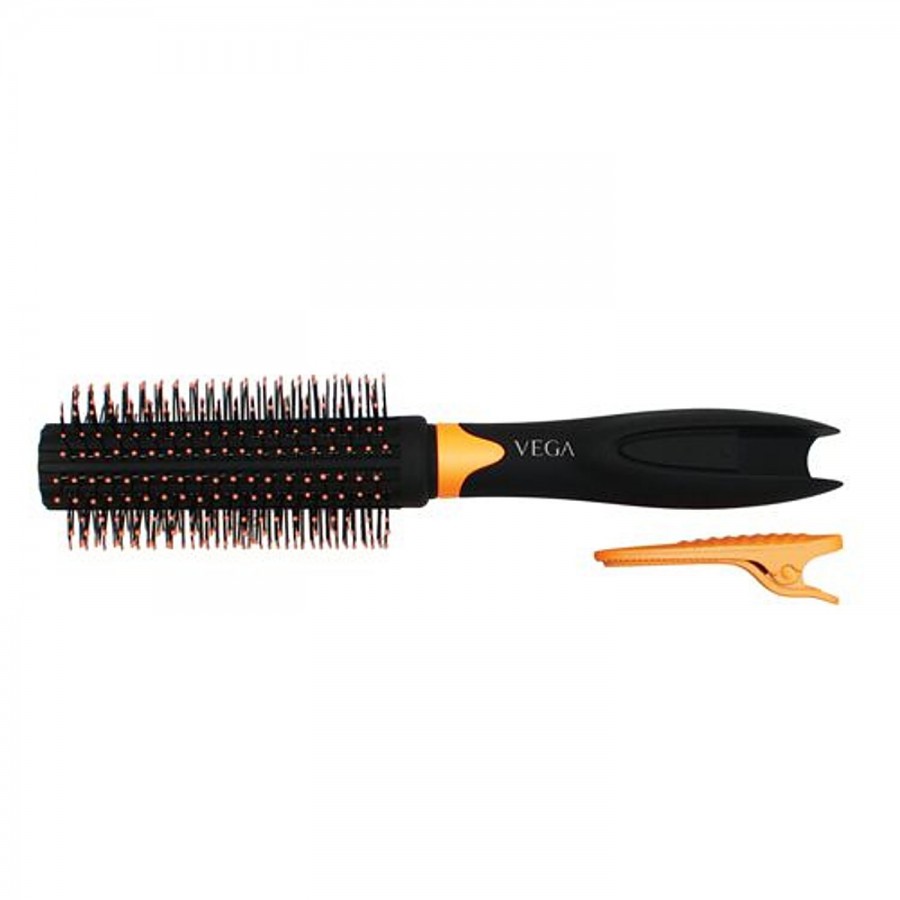 Vega E20-RB Round Brush With Clip - Orange & Black / Colour May Vary