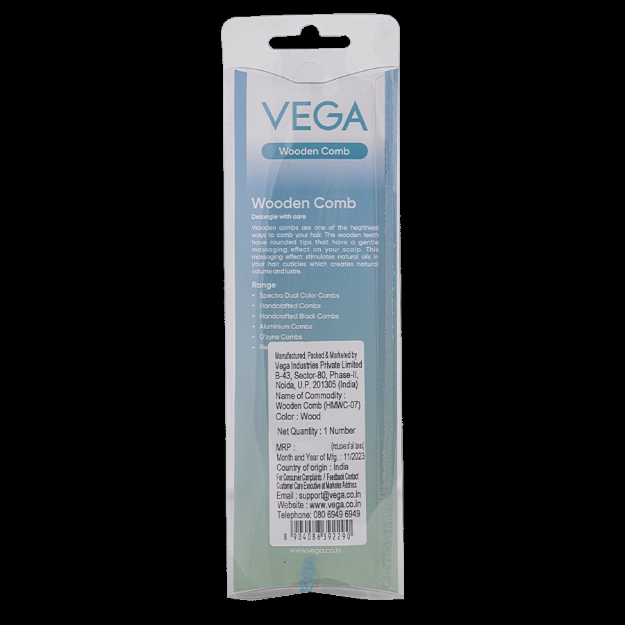 Vega HMWC-07 Wooden Pocket Comb - Colour May Vary