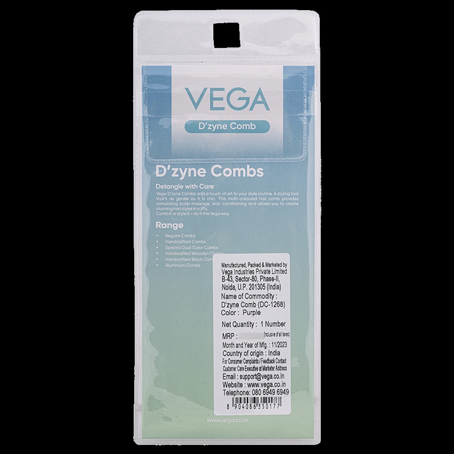 Vega Lilac Shampoo Comb - DC-1268