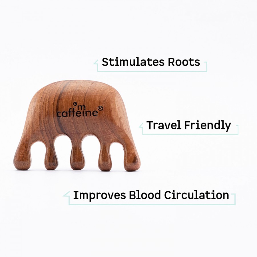 mCaffeine Wooden Head Massage Comb - Stimulates Hair Roots