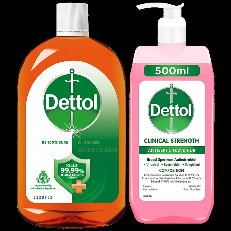 Dettol Antiseptic - Disinfectant Liquid 1 L + Clinical Strength Hand Sanitizer 500 ml