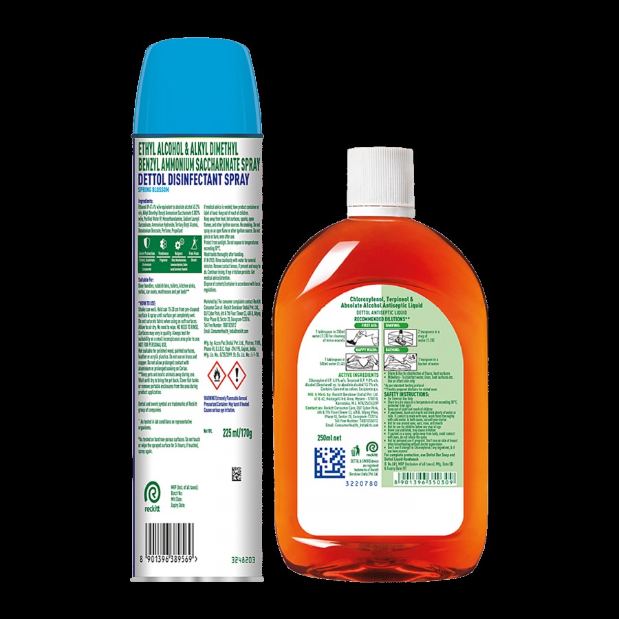 Dettol Antiseptic Liquid 250 ml + Disinfectant Spray-Spring Blossom 225 ml