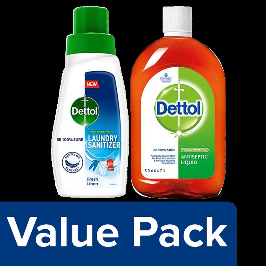 Dettol Antiseptic Liquid 250 ml + Laundry Sanitizer- Fresh Linen 480 ml