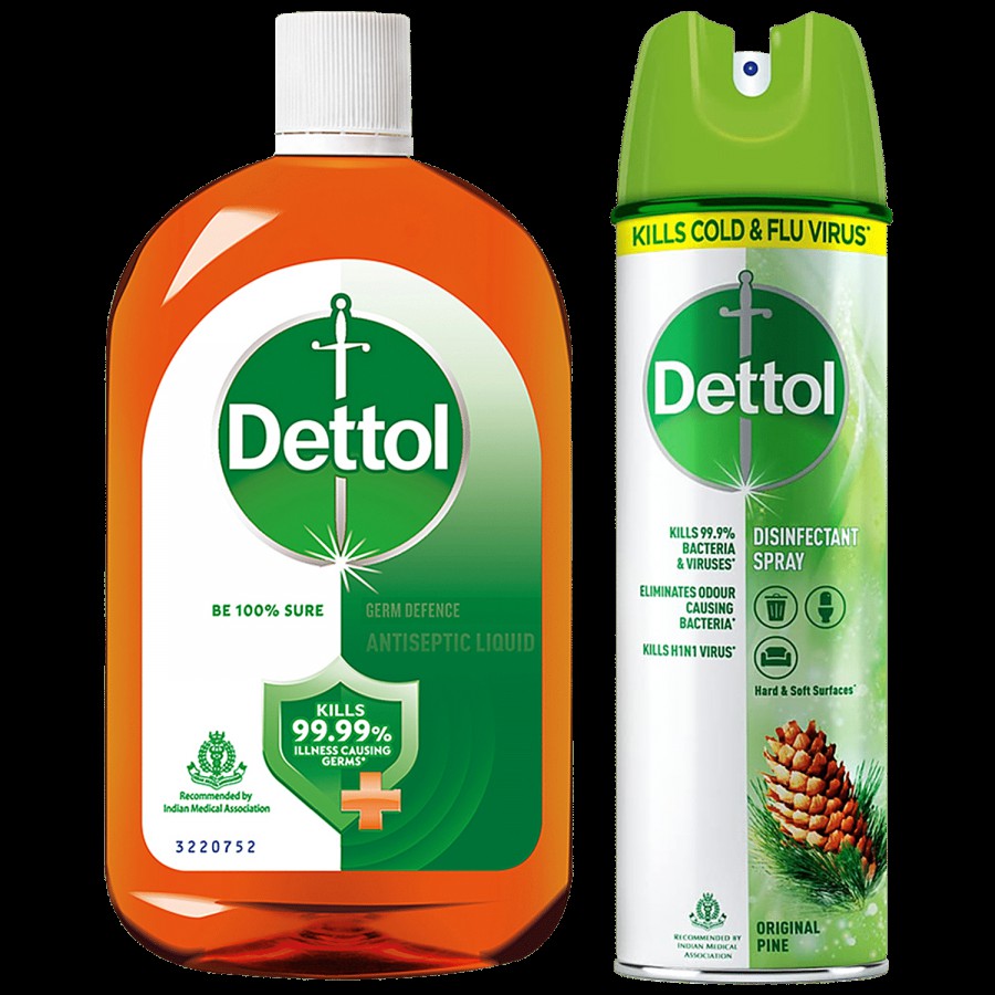 Dettol Antiseptic Liquid 550 ml + Disinfectant Spray- Original 225 ml