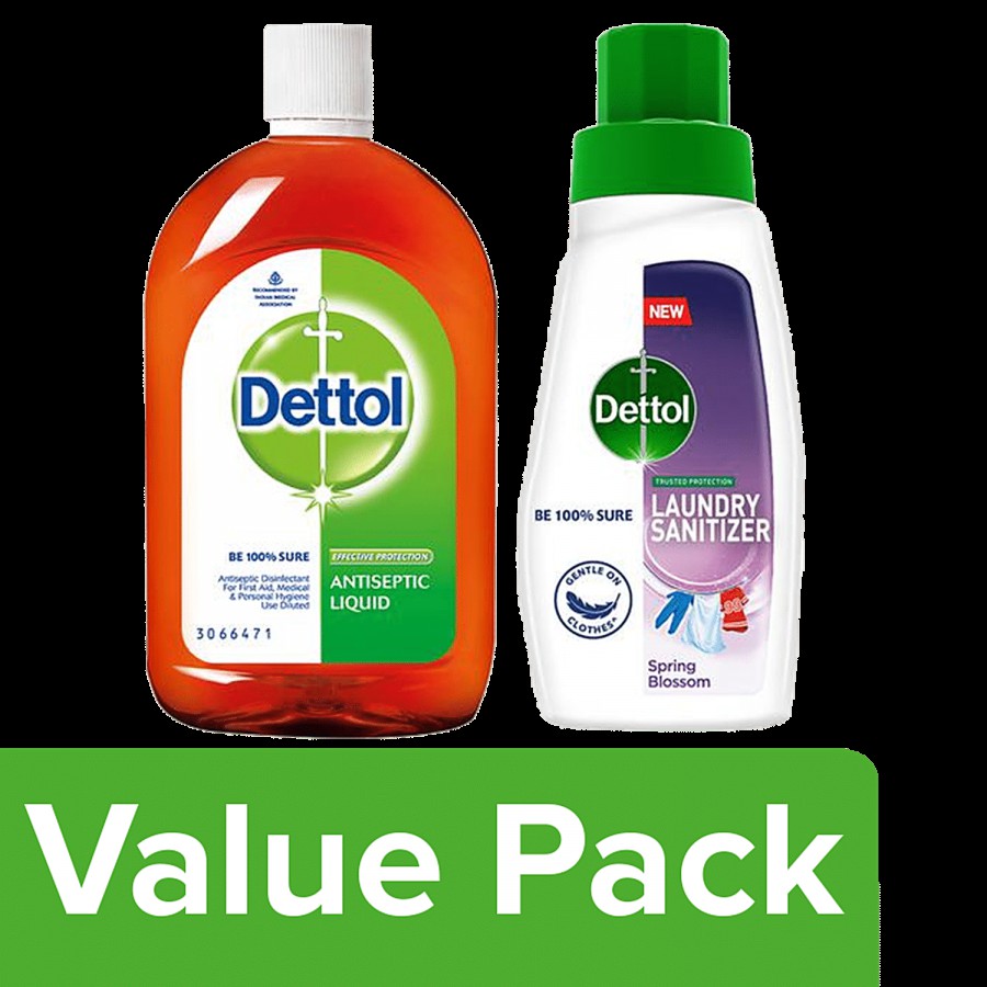 Dettol Antiseptic Liquid 550 ml + Laundry Sanitizer- Spring Blossom 480 ml