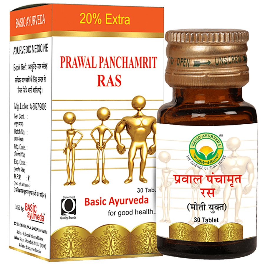 Basic Ayurveda Prawal Panchamrit Ras Tablets - Relieves Bloating