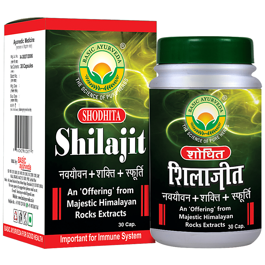 Basic Ayurveda Shodhita Shilajit Capsules - Boosts Energy