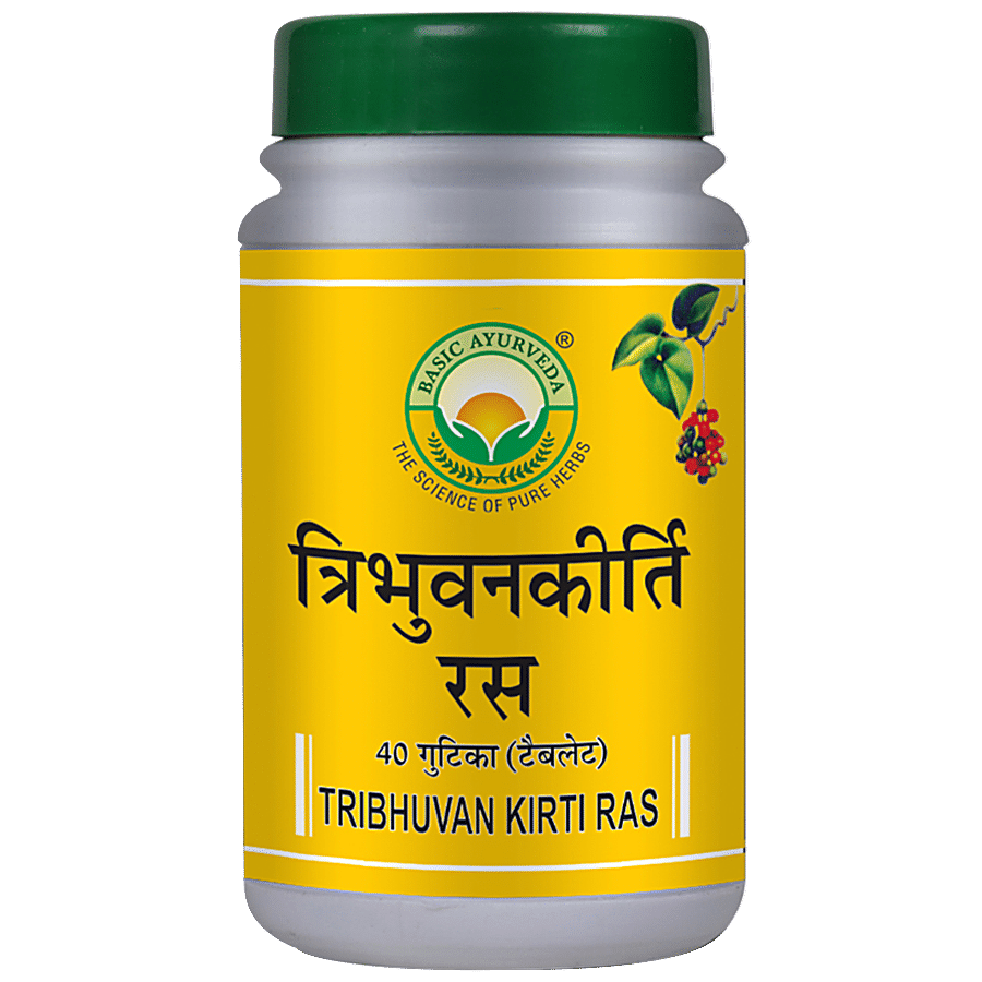 Basic Ayurveda Tribhuvan Kirti Ras -  Beneficial In Stomach & Liver Issues