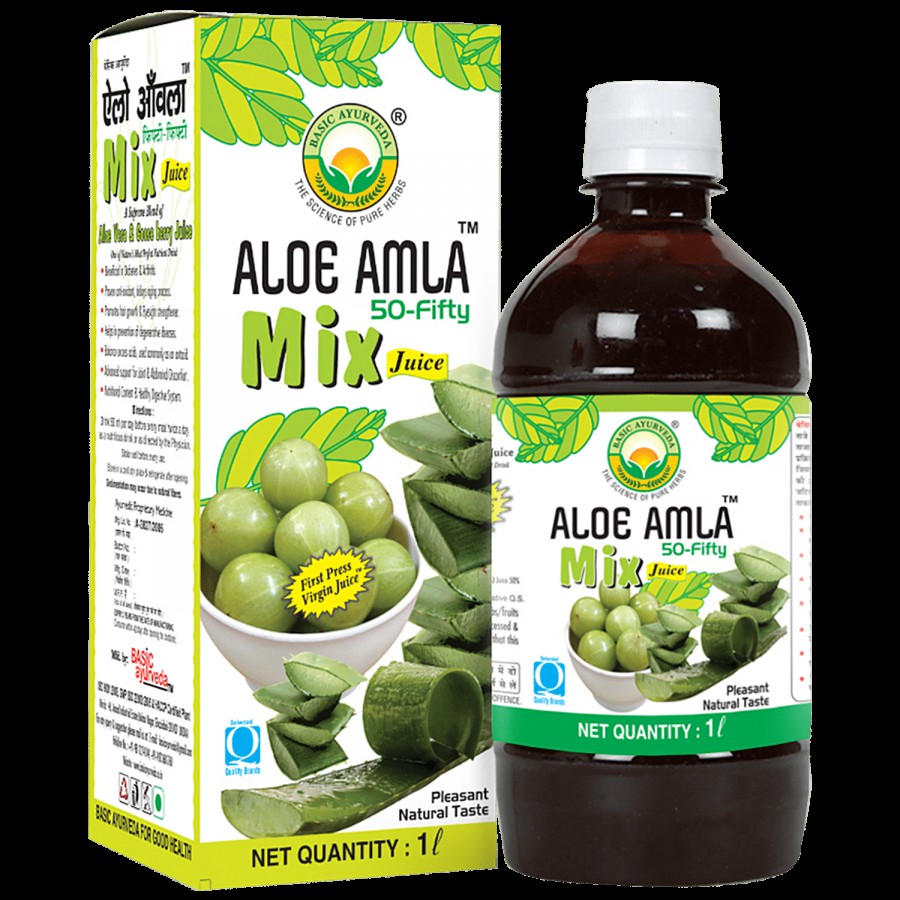 Basic Ayurveda Aloe Amla 50-Fifty Mix Juice - Organic