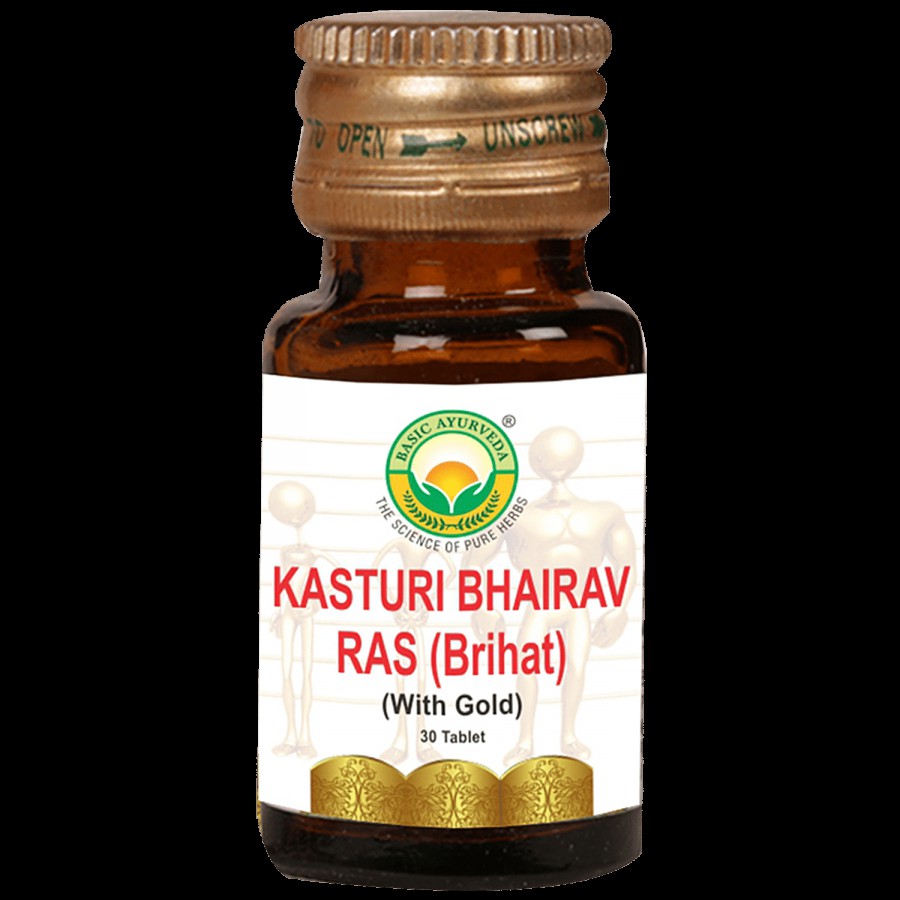 Basic Ayurveda Brihat Kasturi Bhairav Ras Tablets  - Relieves Chronic Fever