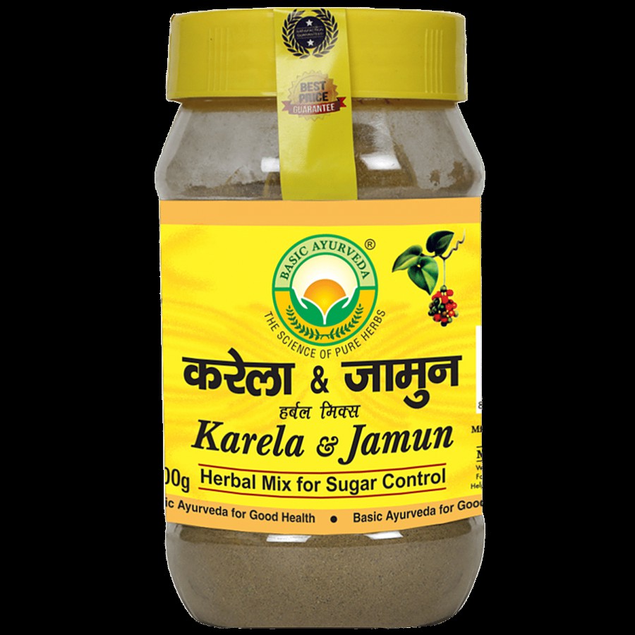 Basic Ayurveda Karela & Jamun Herbal Mix Powder - Control Blood Glucose Level & Skin Disease