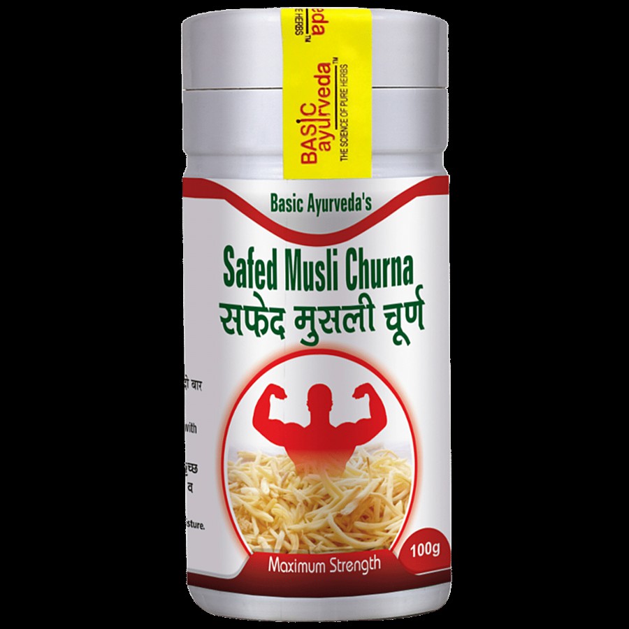 Basic Ayurveda Safed Musli Churna - Effectively Reduces Blood Sugar Levels & Fights Oxidative Stress