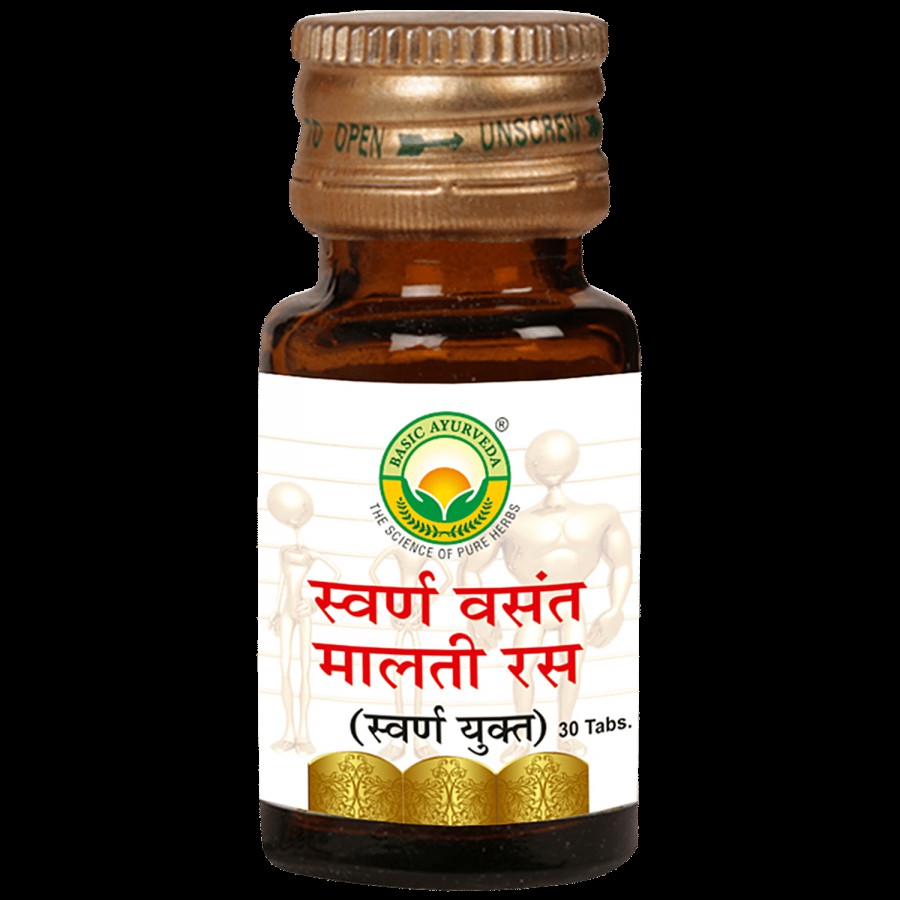 Basic Ayurveda Swarn Vasant Malti Ras Tablets - Helpful In Cough