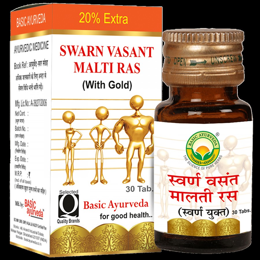 Basic Ayurveda Swarn Vasant Malti Ras Tablets - Helpful In Cough