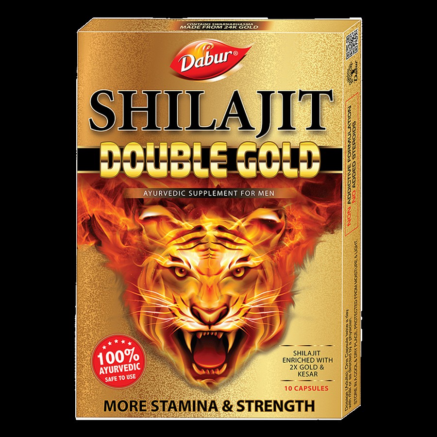 Dabur Dabur Shilajit Double Gold - 10 Capsules | Shilajit Enriched with 2X Gold & Kesar | More Stamina & Strength