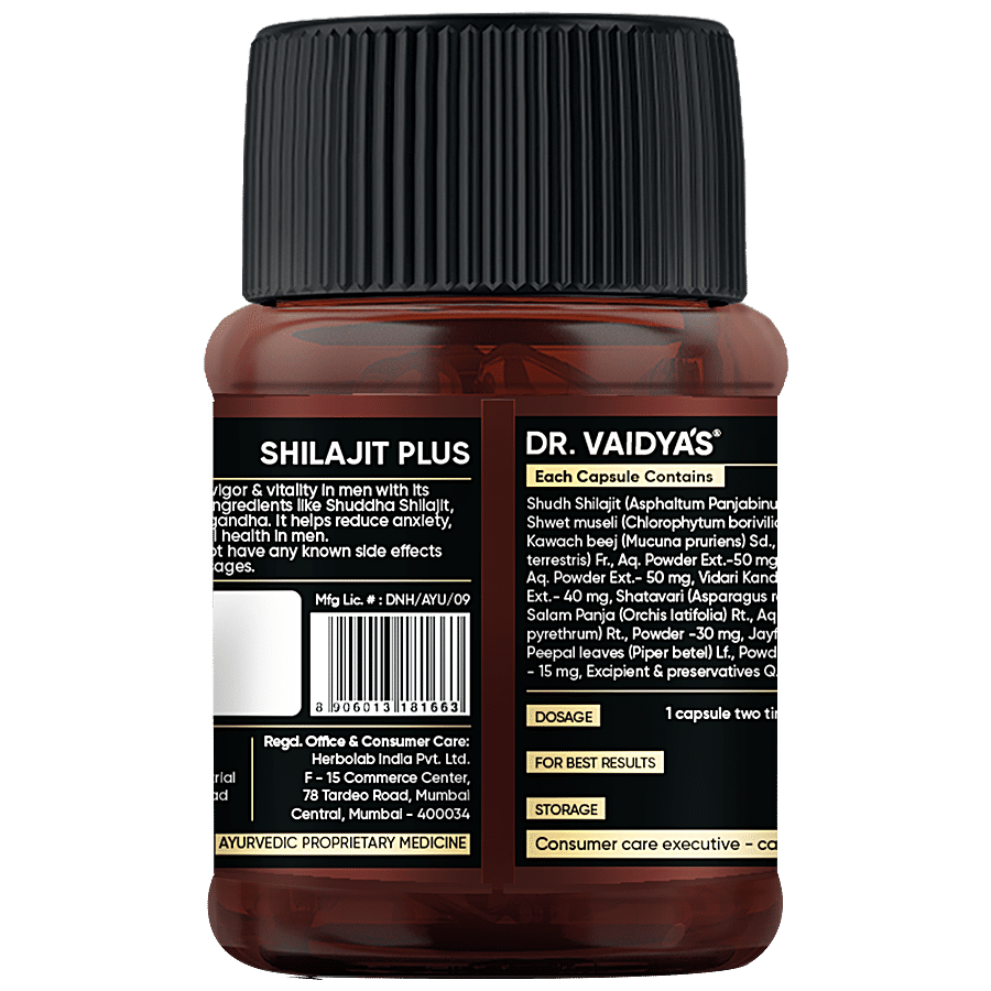 Dr. Vaidyas Shilajit Plus Capsules - With Safed Muesli