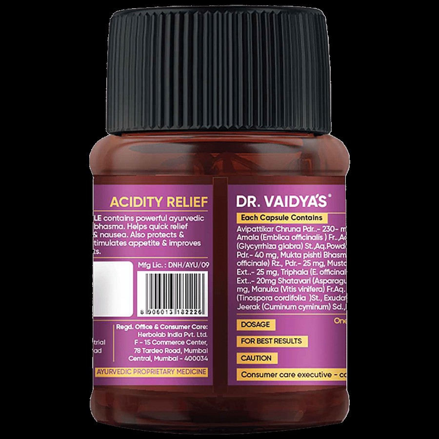 Dr. Vaidyas Acidity Relief Capsule - Reduces Heat & Chest Burn