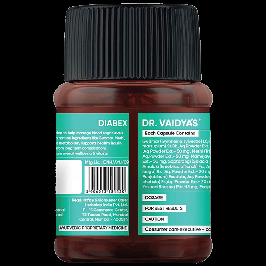 Dr. Vaidyas Diabex Capsules - Helps Manage Blood Sugar