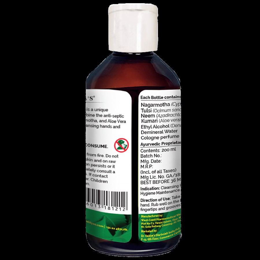 Dr. Vaidyas Herbo Cleanse Plus Herbal Hand Sanitizer - Alcohol Based