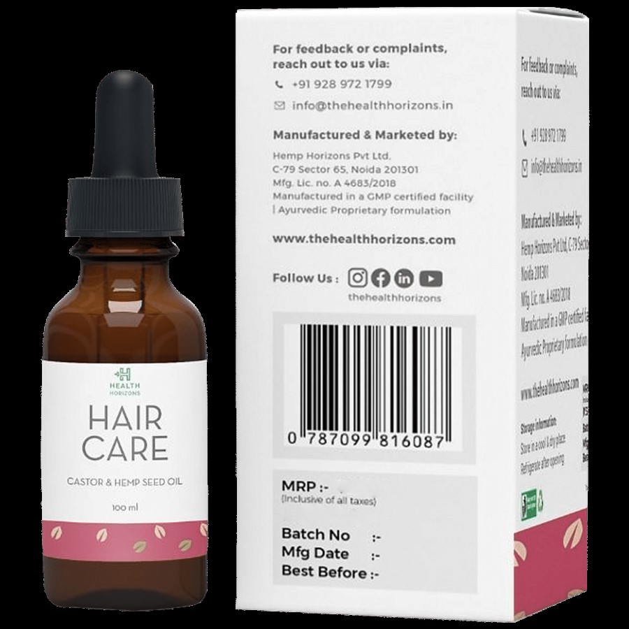 Health Horizons Cold Pressed Hair Oil - Hemp & Castor Seed