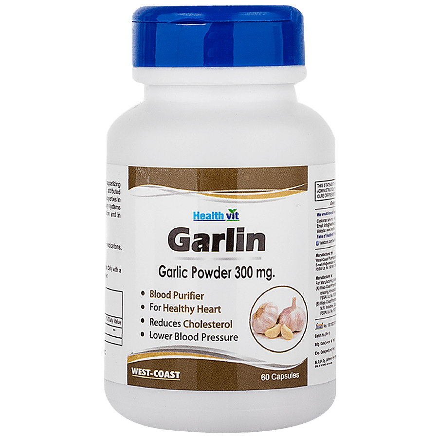 Healthvit Garlin Garlic Powder 300 mg Capsules - For Cholesterol