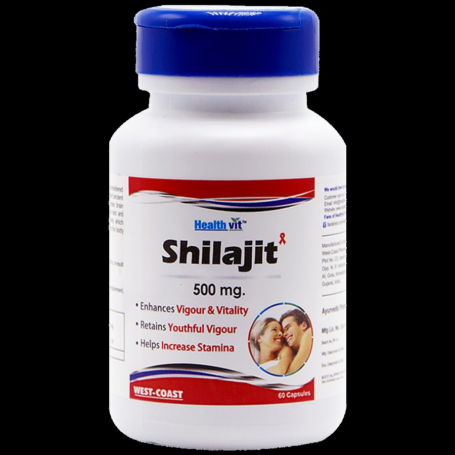 Healthvit Shilajit/Asphaltum Extract Powder 500 mg Capsules - Increase Vigor & Vitality