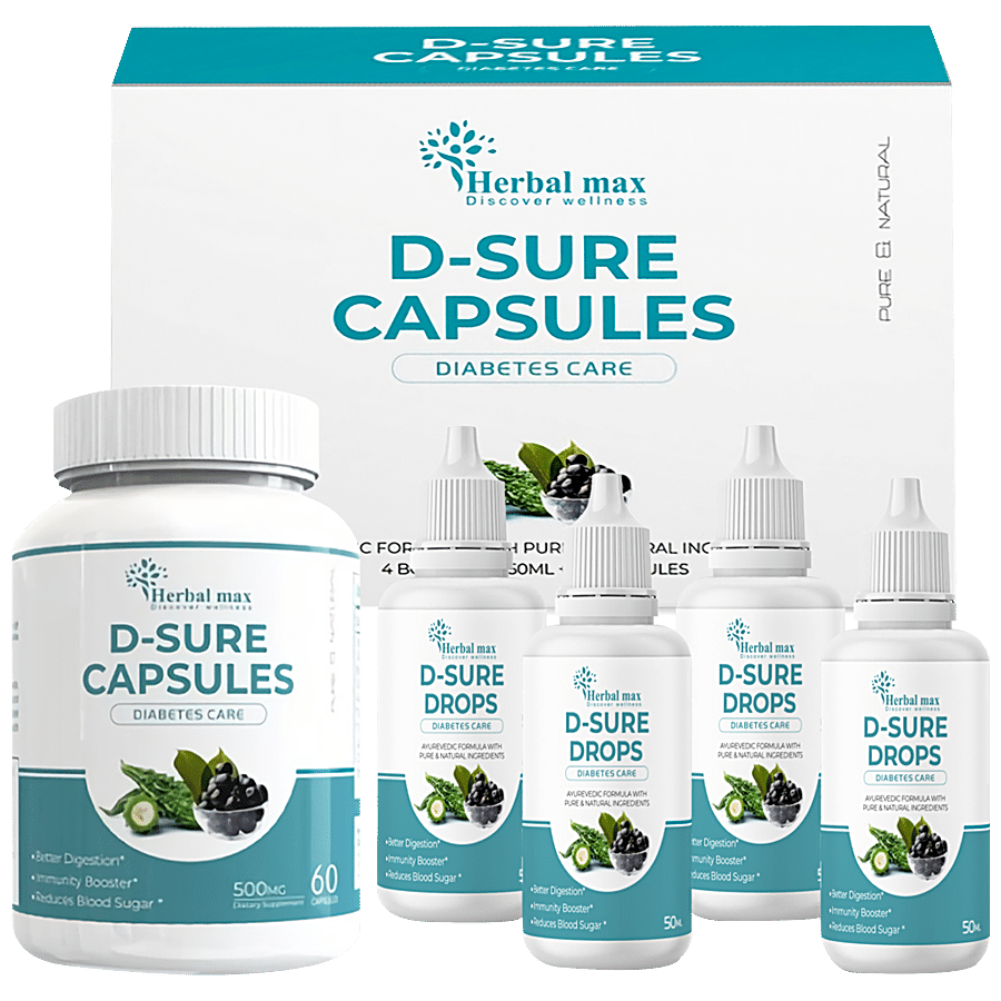 Herbal max D-Sure Diabetic Care Kit - Capsule & Drops Ayurvedic Formula