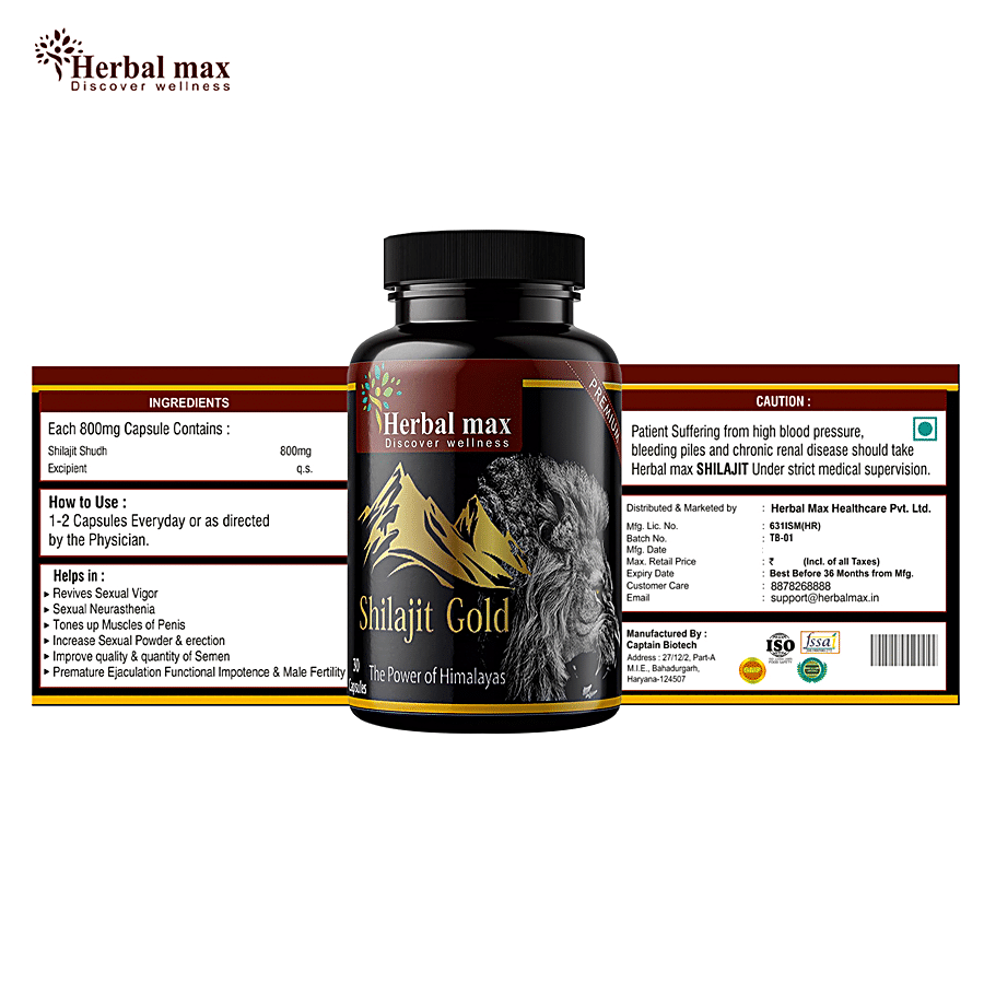 Herbal max Shilajit/Shilajeet Gold 800 mg Capsules - Strength