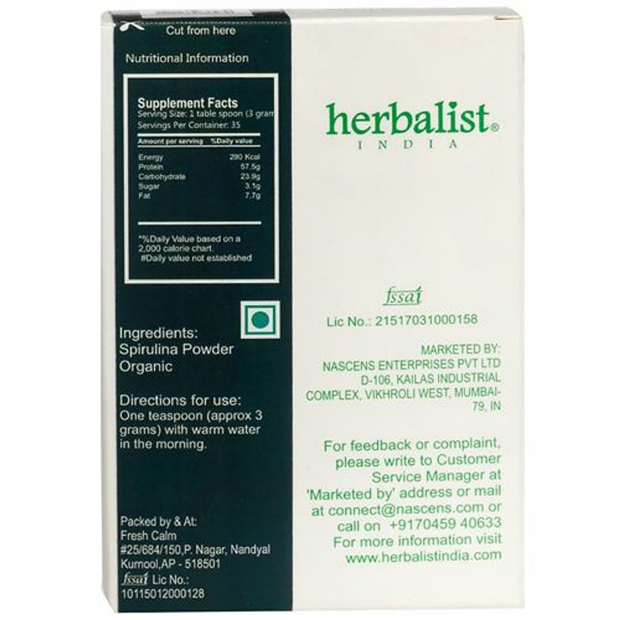 Herbalist Organic Spirulina Powder - Purest Source Of Spirulina