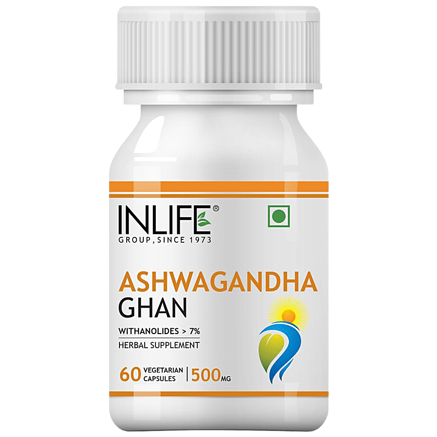 INLIFE Ashwagandha Ghan 500 Mg Capsules - Immunity Boosters & General Wellness