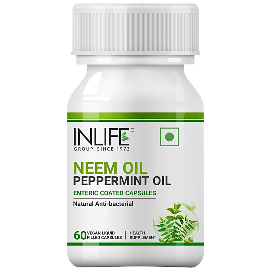 INLIFE Neem Oil 350 mg Peppermint Oil 150mg Capsules - For Digestive Health & Skin