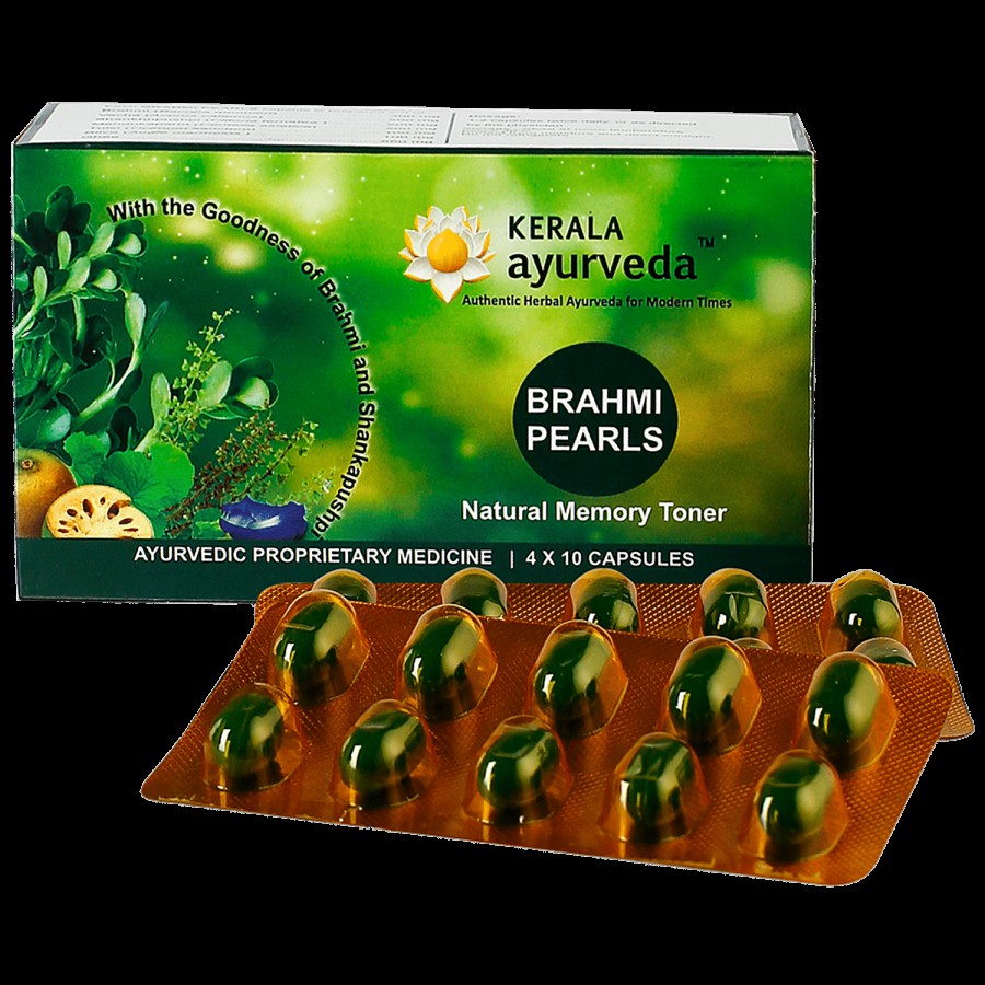 Kerala Ayurveda Brahmi Pearls 40 Capsules | Improves Cognitive Functions | Sharpens Mind | Supports Memory