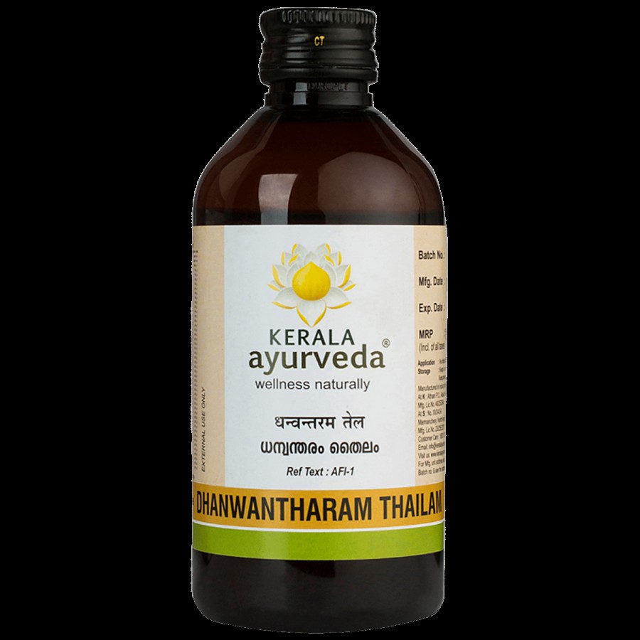 Kerala Ayurveda Dhanwantharam Thailam 200 Ml | For Pre & Post Natal Massage | Soothing Massage Oil for Pregnant Belly | For Pregnancy Massage | Complete Nourishment Oil | Abhyanga Oil for Men & Women | With Bala