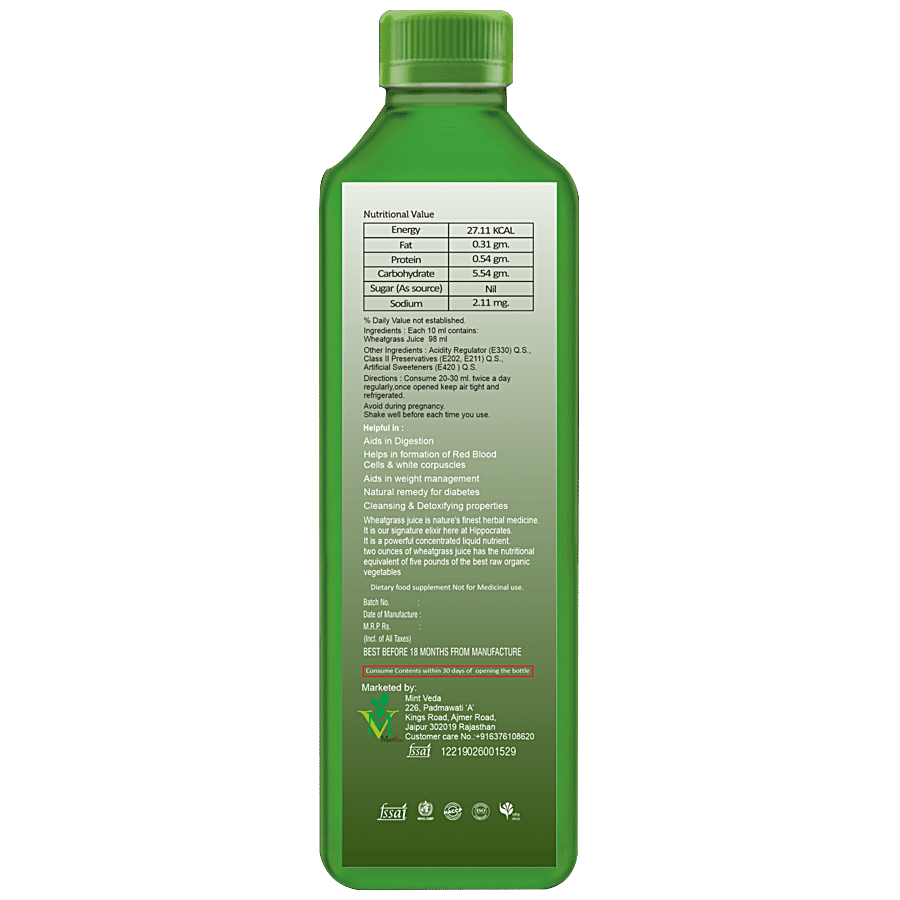 Mintveda Wheat Grass Juice - Sugar Free