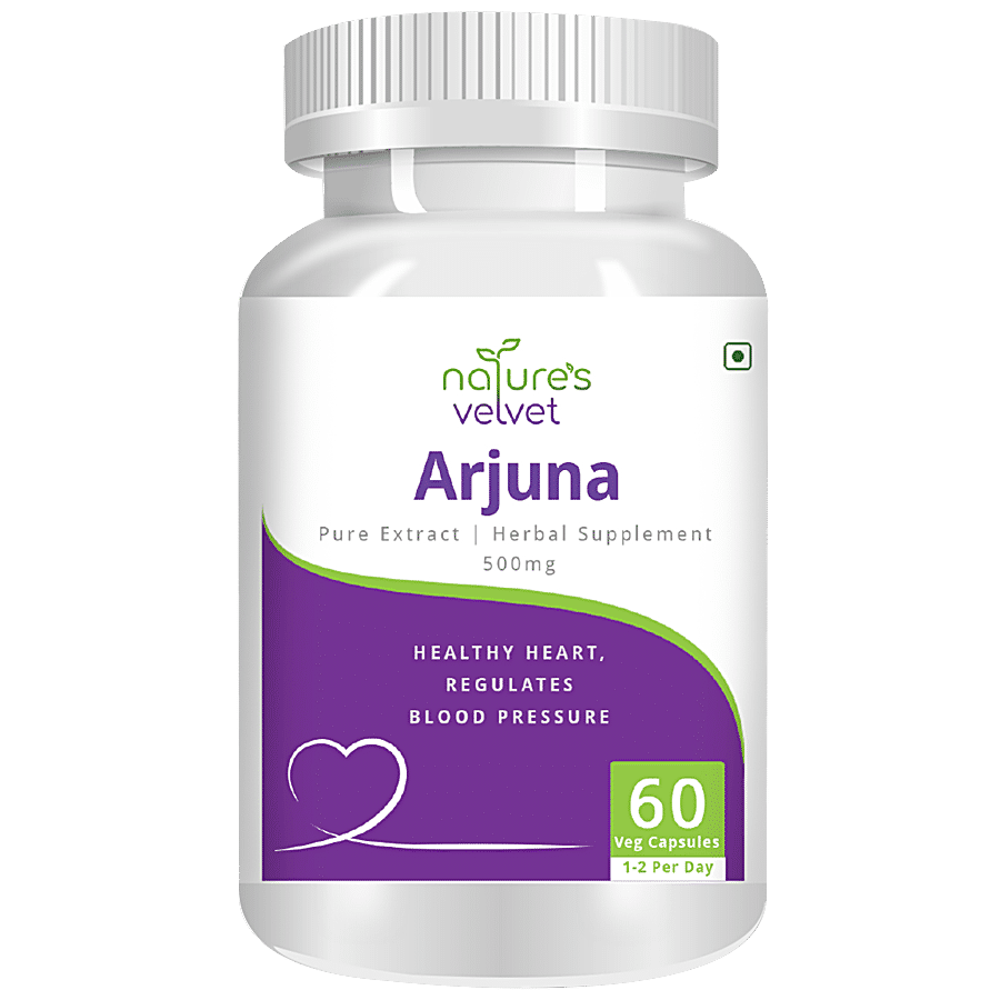 Natures Velvet Arjuna Extract 500 mg Vegetarian Capsules - For Heart Health