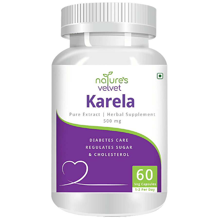 Natures Velvet Karela Extract 500 mg Vegetarian Capsules - Diabetes Care