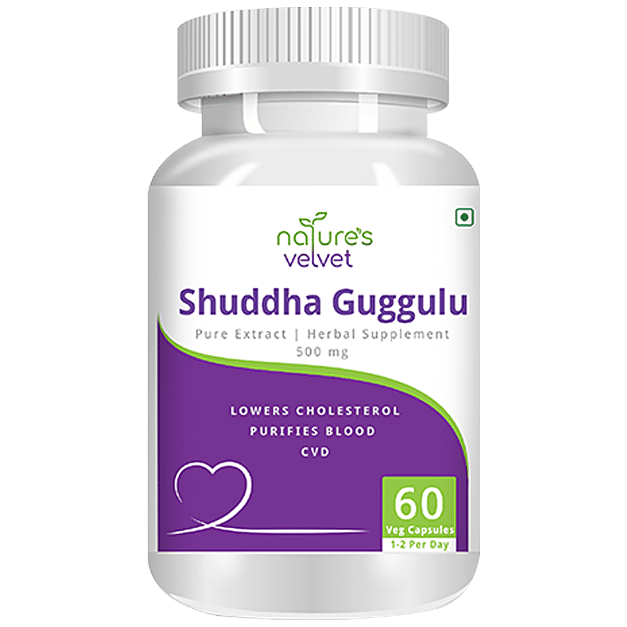 Natures Velvet Shuddha Guggulu Extract 500 mg Vegetarian Capsules - Cholesterol Management