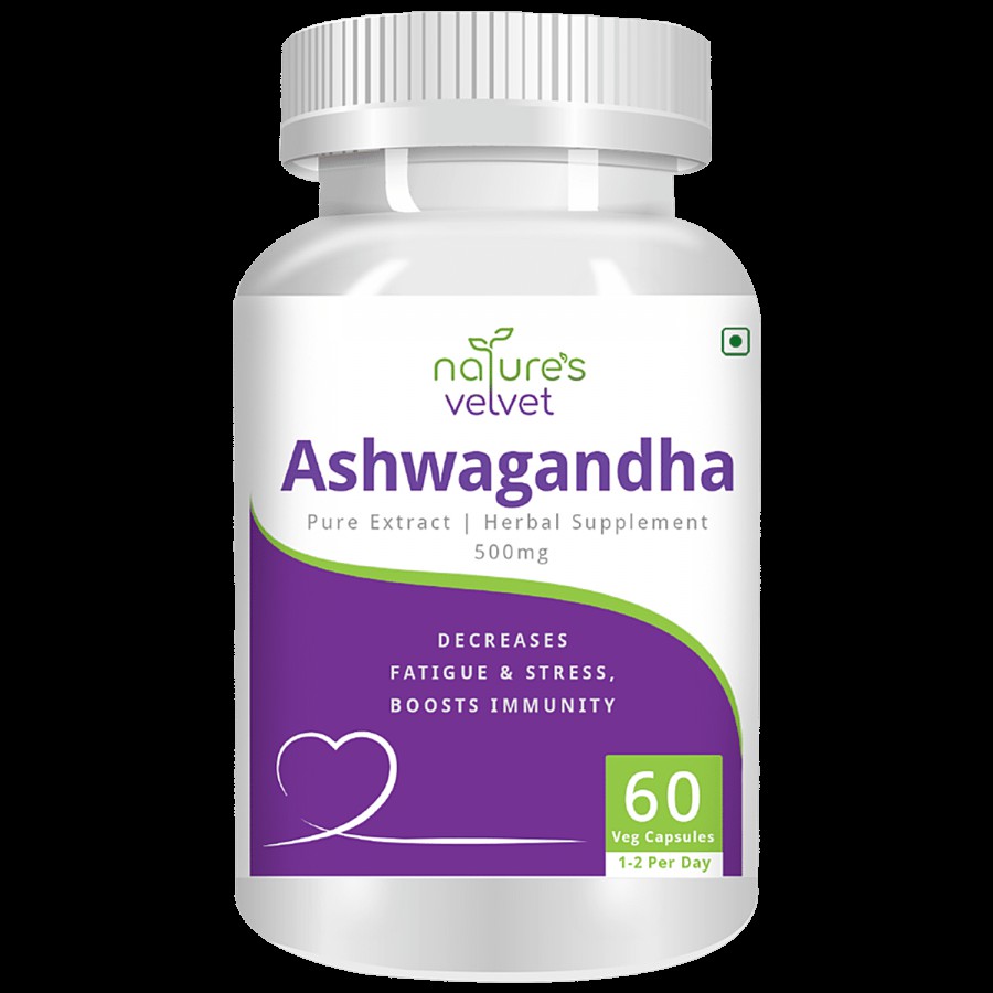 Natures Velvet Ashwagandha Extract 500 mg Vegetarian Capsules - Boosts Immunity