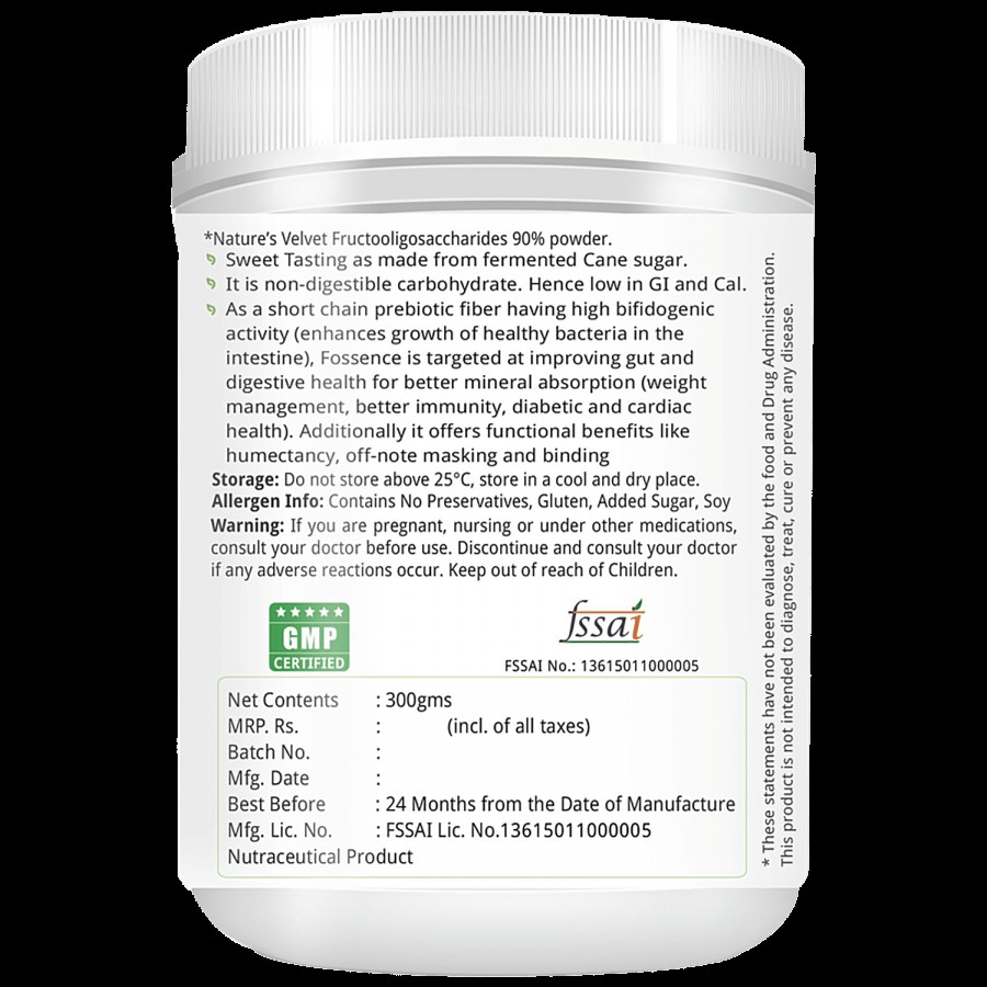 Natures Velvet FOS (Fructooligosaccharides) Powder - Sugar Substitute Sweetener