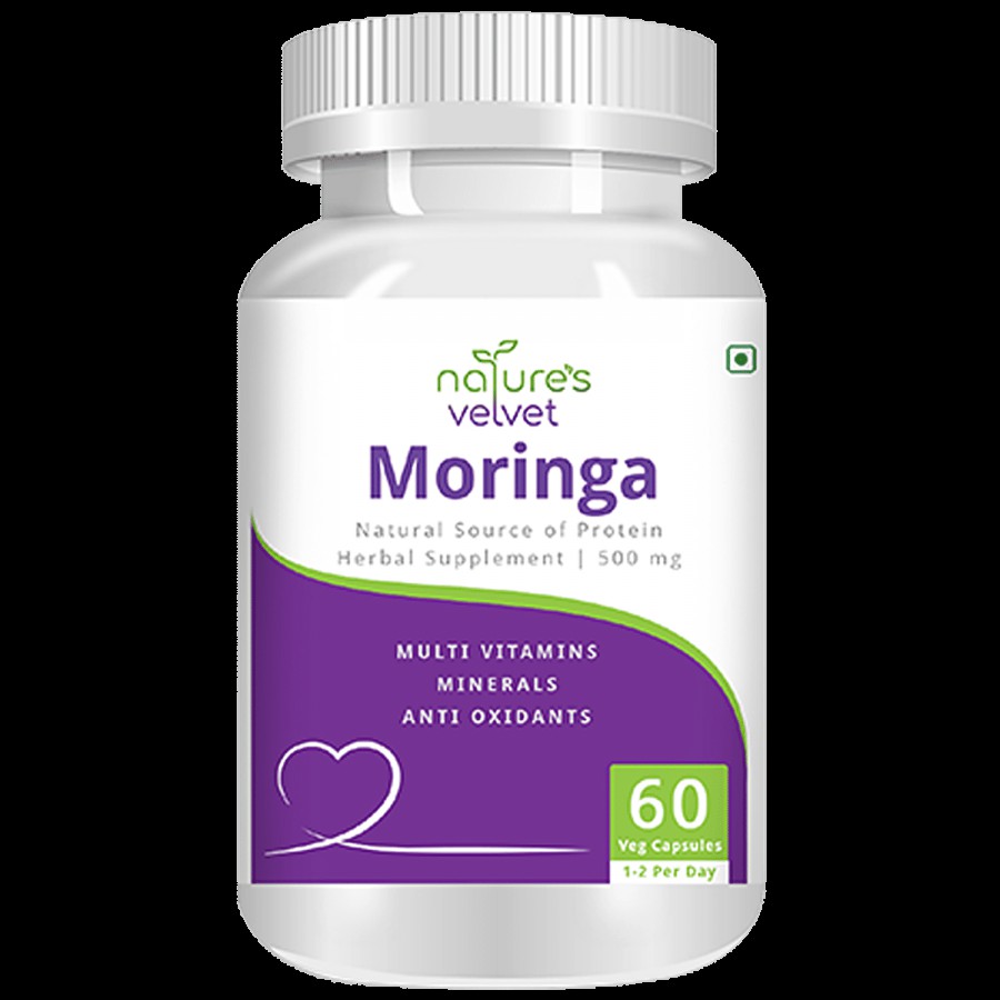 Natures Velvet Moringa Leaf Extract 500 mg Vegetarian Capsules - Multivitamin