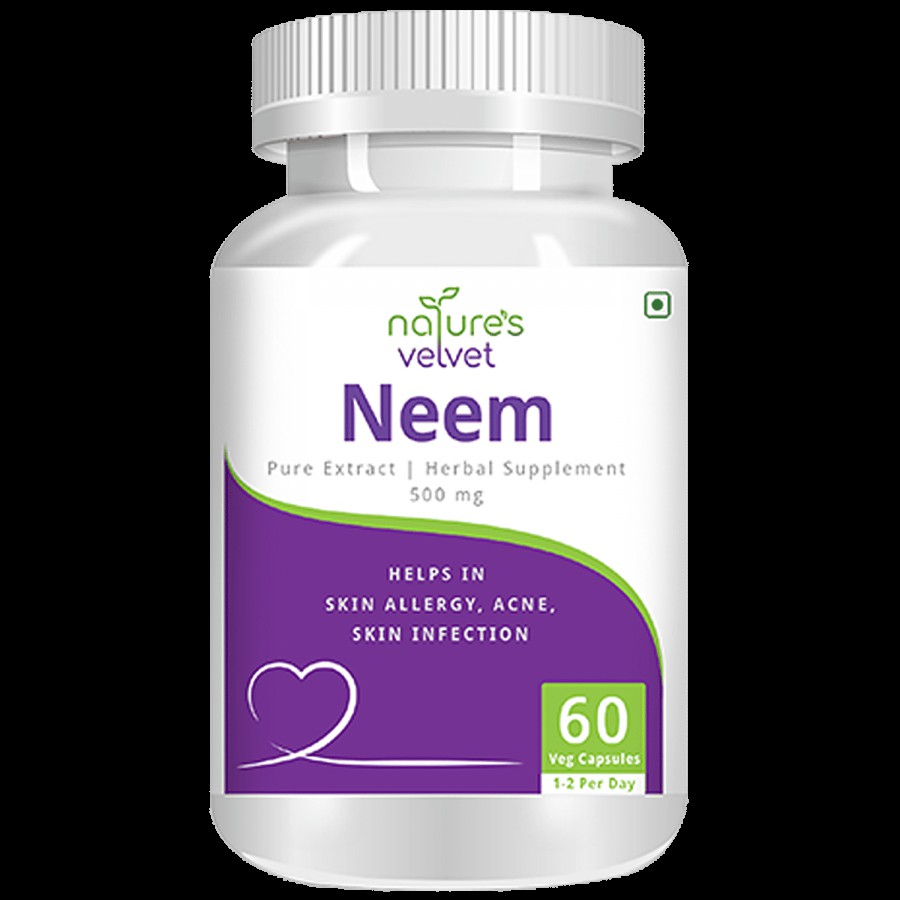 Natures Velvet Neem Extract 500 mg Vegetarian Capsules - For Skin health