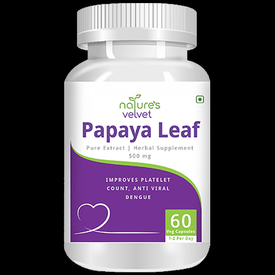 Natures Velvet Papaya Leaf Extract 500mg Vegetarian Capsules - For Platelets