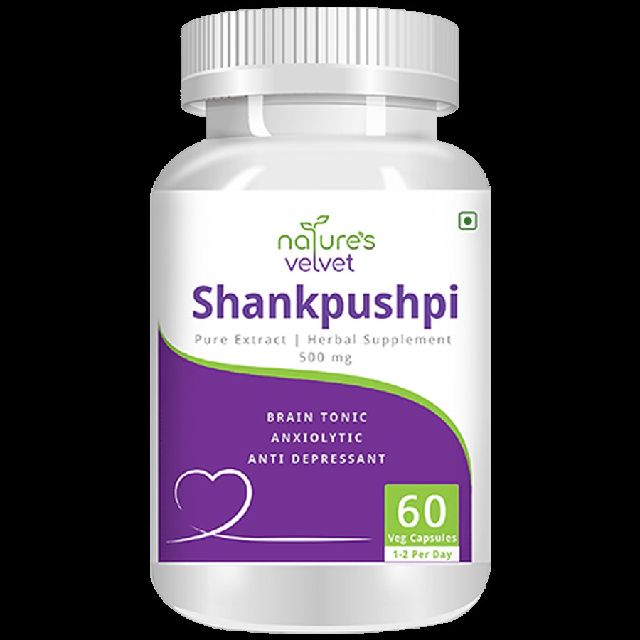 Natures Velvet Shankpushpi Extract 500 mg Vegetarian Capsules - Brain Tonic