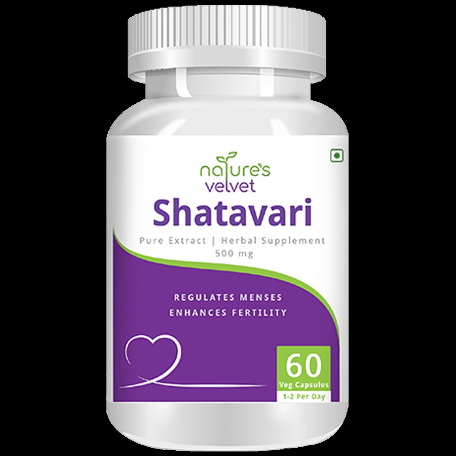 Natures Velvet Shatavari Extract 500 mg Vegetarian Capsules - For Women's Fertility