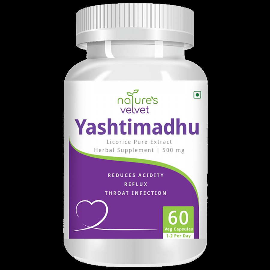 Natures Velvet Yashtimadhu Extract 500 mg Vegetarian Capsules - For Acidity