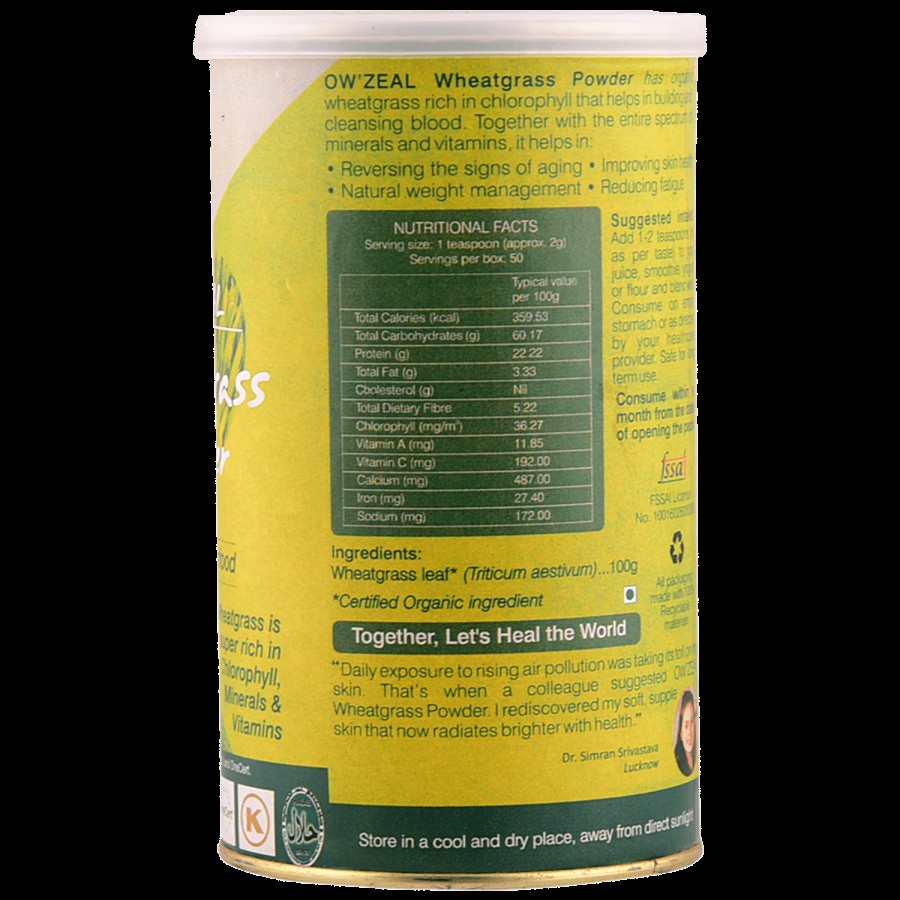 Organic Wellness Ow' Zeal Wheatgrass Powder - Rich In Vitamins & Minerals